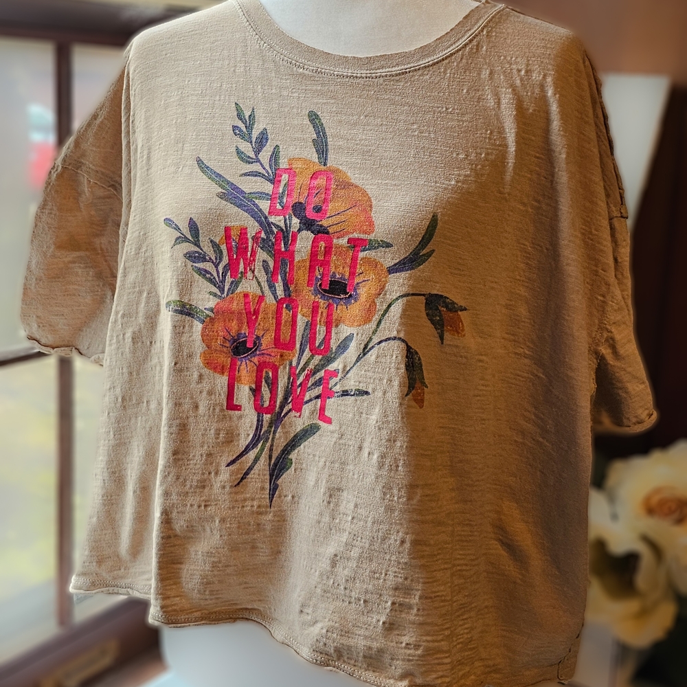 NATURAL LIFE | Floral Oversized Graphic Boxy T-Shirt | Do What You Love | Size S